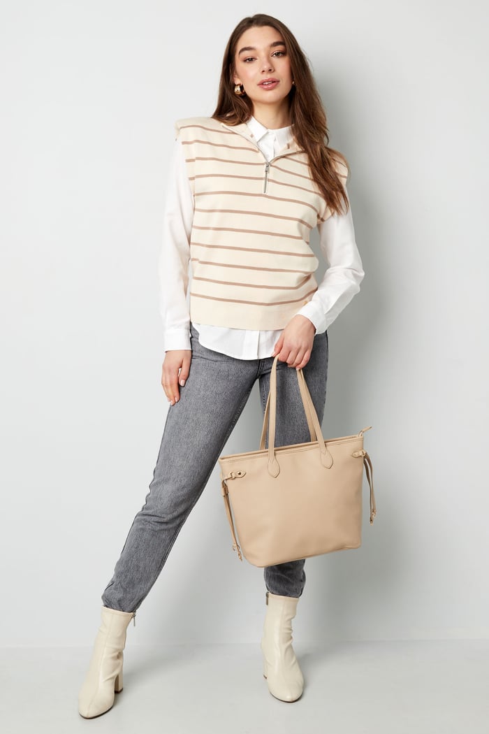 Spencer rigato con cerniera - beige marrone h5Immagine7